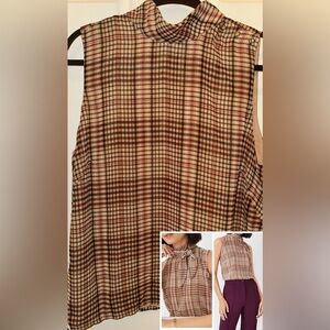 Ann Taylor Plaid Sleeveless Top - Brown and Cream